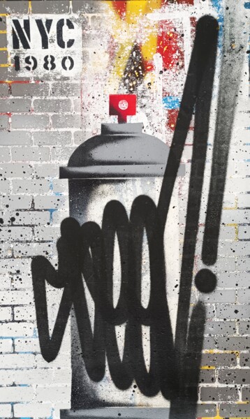 「NYC Street」というタイトルの絵画 Richard Mirando (Seen)によって, オリジナルのアートワーク, アクリル ウッドストレッチャーフレームにマウント