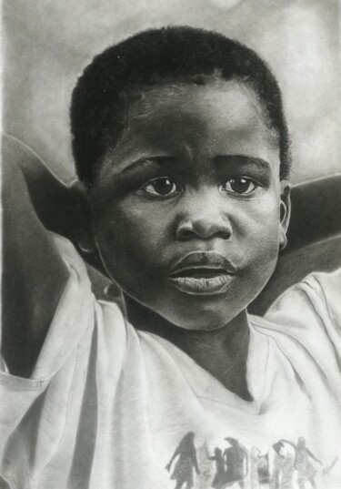 「The Optimistic Child」というタイトルの描画 Richard Owusu Amankwahによって, オリジナルのアートワーク, 木炭