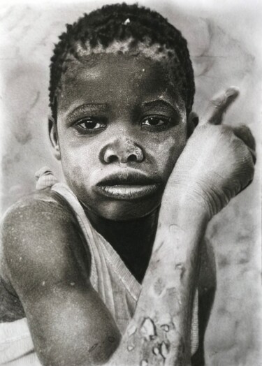 제목이 "Galamsey Kid"인 그림 Richard Owusu Amankwah로, 원작, 숯