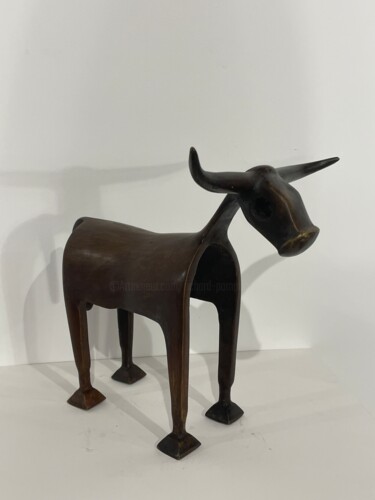 Γλυπτική με τίτλο "Grand taureau brun" από Richard Pommier, Αυθεντικά έργα τέχνης, Μπρούντζος
