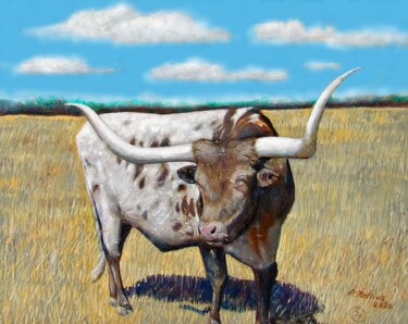 Painting titled "Texas Long Horn" by Richard Rollins, Original Artwork, Digital Painting