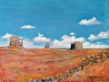 Painting titled "Monument Valley Aft…" by Richard Rollins, Original Artwork, Digital Painting Mounted on Wood Stretcher frame