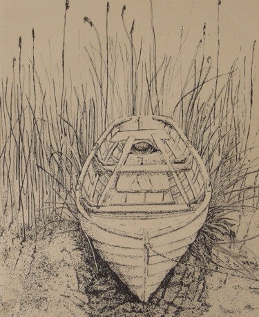 绘画 标题为“Boat in the Reeds” 由Richard Rollins, 原创艺术品, 数字油画 安装在木质担架架上