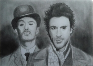 Drawing titled "Holmes & Watson" by Richard Steinbrecher, Original Artwork, Graphite