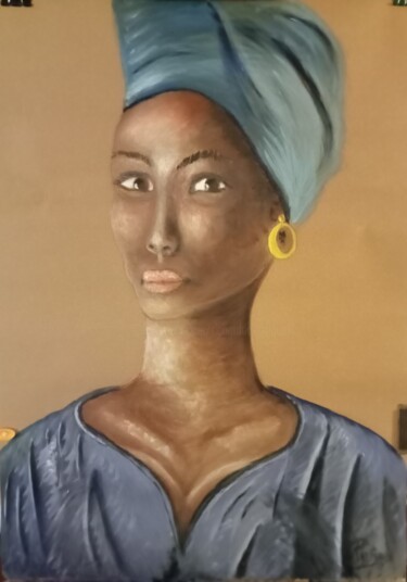 Painting titled "Portrait Femme Noire" by Dominique Richard, Original Artwork, Oil