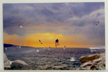 Painting titled "" Sunset for flying…" by Richard Magan Ac, Original Artwork, Photo Montage Mounted on Aluminium