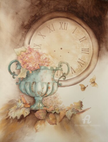 Painting titled "" Et vous , heures…" by Solveig Gnéma-Richard, Original Artwork, Watercolor