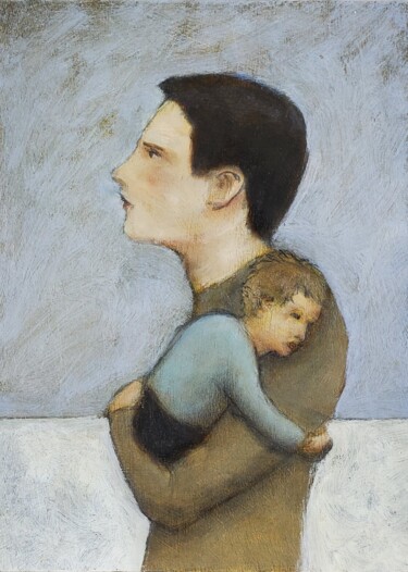 Schilderij getiteld "Father and Son" door Rick Shorten, Origineel Kunstwerk, Olie Gemonteerd op Andere stijve panelen