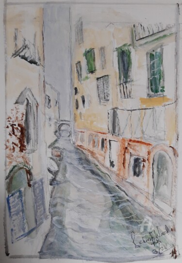 Painting titled "Canal in Venice" by Richard Ward, Original Artwork, Gouache