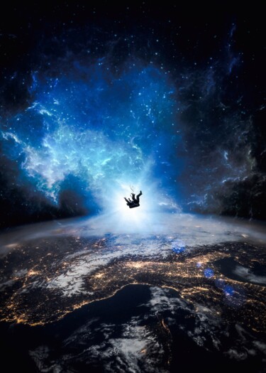 Arts numériques intitulée "Astronaute tombant…" par Rigaud Mickaël (Gen Z), Œuvre d'art originale, Photographie manipulée