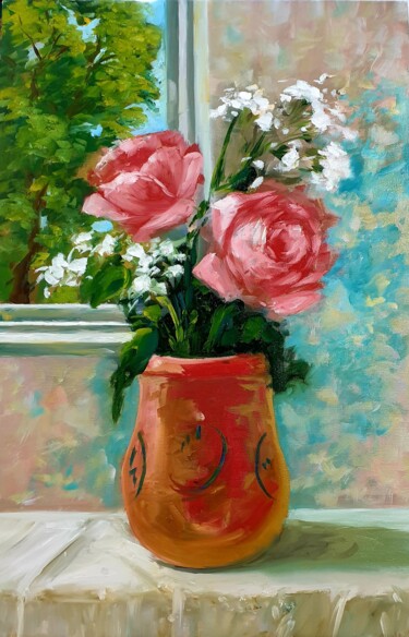 Malarstwo zatytułowany „bouquet of flowers 2” autorstwa Rihab Bader, Oryginalna praca, Olej