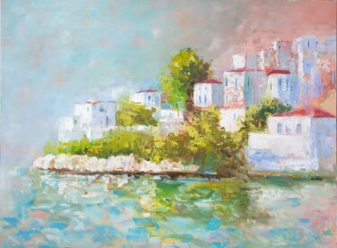 Peinture intitulée "my happy village" par Rihab Bader, Œuvre d'art originale, Huile