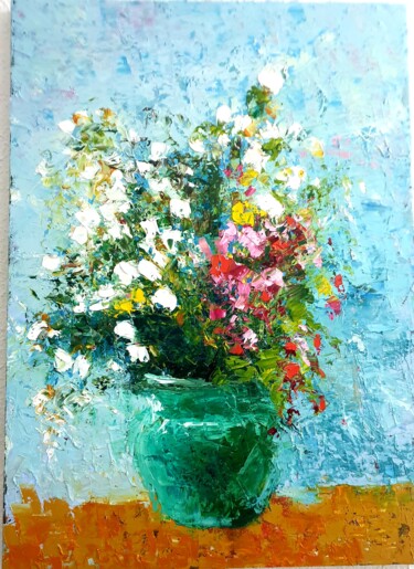 Pittura intitolato "Festival of Flowers" da Rihab Bader, Opera d'arte originale, Olio