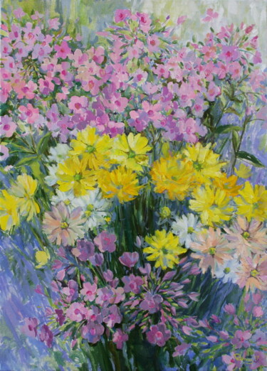 Peinture intitulée "Yellow and Pink flo…" par Rima Azatyan, Œuvre d'art originale, Huile