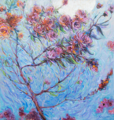 「Blooming tree」というタイトルの絵画 Rima Azatyanによって, オリジナルのアートワーク, オイル ウッドパネルにマウント
