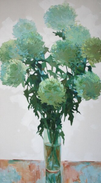 Painting titled "Chrysanthemums in v…" by Rima Azatyan, Original Artwork, Oil