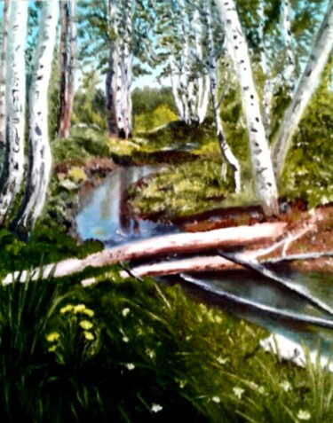 Painting titled "Birches in spring" by Rimma Tagirova, Original Artwork, Oil