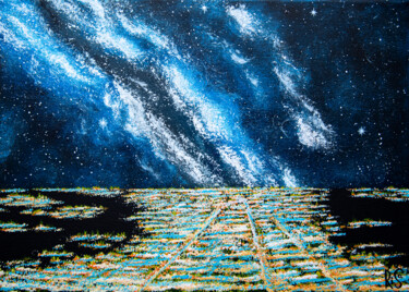 Картина под названием "NIGHT CITY LIGHTS s…" - Rimma Savina, Подлинное произведение искусства, Акрил Установлен на Деревянна…