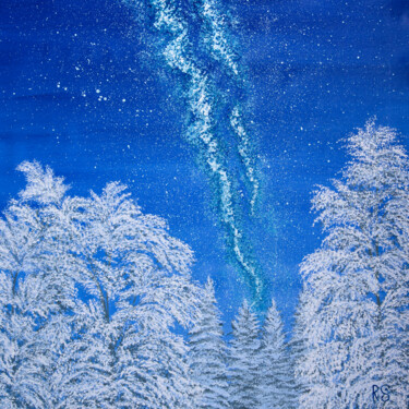 Ζωγραφική με τίτλο "DECEMBER NIGHT, squ…" από Rimma Savina, Αυθεντικά έργα τέχνης, Ακρυλικό Τοποθετήθηκε στο Ξύλινο φορείο σ…