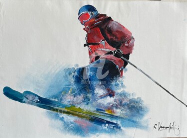 Schilderij getiteld "Skier" door Rinalds Vanadzins, Origineel Kunstwerk, Acryl