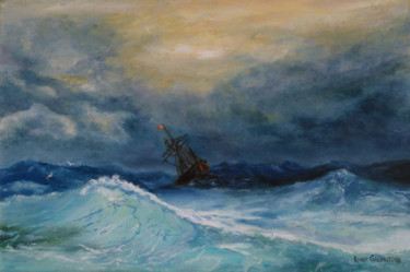 Peinture intitulée "Storm in the sea" par Rinat Galyautdinov, Œuvre d'art originale, Huile