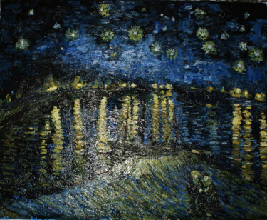 Pittura intitolato "Starry night over t…" da Rinat Galyautdinov, Opera d'arte originale, Olio