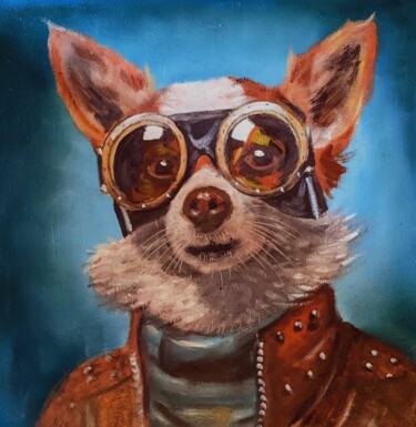 Painting titled "Chihuahua" by Riquet1er, Original Artwork, Oil Mounted on Wood Stretcher frame