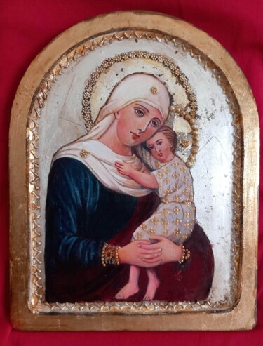 Painting titled "Madonna della tener…" by Rita Bucci, Original Artwork, Tempera