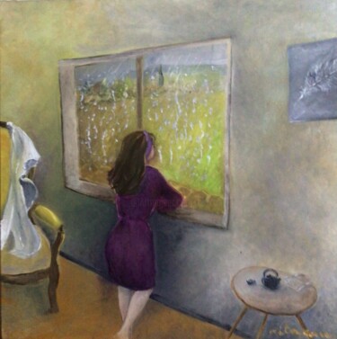Картина под названием "J’écoute la pluie q…" - Rita Cau, Подлинное произведение искусства, Масло