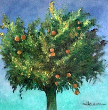 Painting titled "Mon bel oranger" by Rita Cau, Original Artwork, Oil