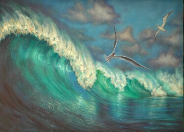 Painting titled "The Flight of a Sea…" by Rita Cemkalo, Original Artwork, Oil