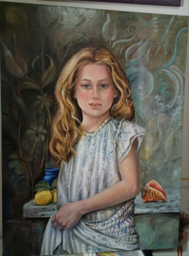 Painting titled "Ritratto di bimba" by Rita Degli Esposti, Original Artwork, Oil