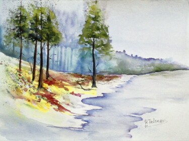 Painting titled "Boslandschap, aquar…" by Rita Tielemans, Original Artwork, Watercolor