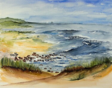 Painting titled "Langs de Kust" by Rita Tielemans, Original Artwork, Watercolor