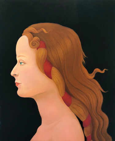 Malerei mit dem Titel "Femme au ruban rouge" von Ruy, Jean Bardot, Original-Kunstwerk, Öl