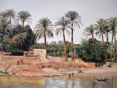 「Lavandières du Nil」というタイトルの絵画 Annie Gaurenneによって, オリジナルのアートワーク, オイル ウッドストレッチャーフレームにマウント