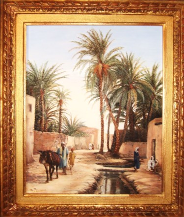 Painting titled "Rue d'un village au…" by Annie Gaurenne, Original Artwork, Oil