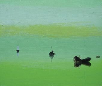 Painting titled "lagoon with  some s…" by Rob Arbouw, Original Artwork, Oil
