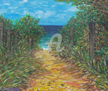 Painting titled "Walk To Sea" by Robbie Nuwanda, Original Artwork, Acrylic