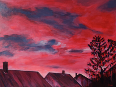 Malerei mit dem Titel "red clouds" von Róbert Bánrévi, Original-Kunstwerk, Acryl Auf Keilrahmen aus Holz montiert