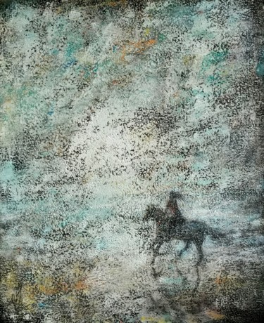 Malerei mit dem Titel "Galop sur la plage" von Robert Bass, Original-Kunstwerk, Acryl