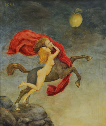 Peinture intitulée "l'amour et la pomme…" par Boul, Œuvre d'art originale, Huile
