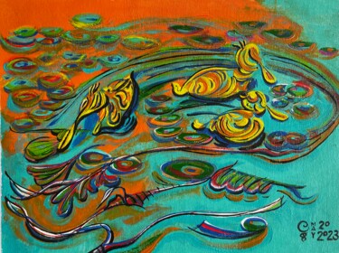 Malerei mit dem Titel "Ducks on A Pond" von Robert Craig Grassle, Original-Kunstwerk, Acryl Auf Andere starre Platte montiert