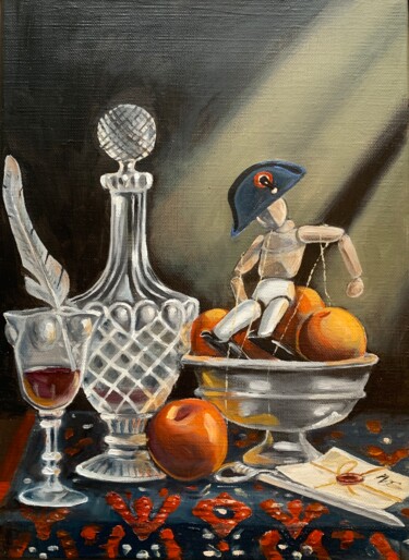 Painting titled "A glass half full" by Robert Inestroza, Original Artwork, Oil Mounted on Wood Stretcher frame