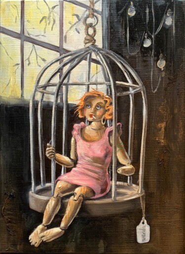 Painting titled "The Jailbird (Exhib…" by Robert Inestroza, Original Artwork, Oil Mounted on Wood Stretcher frame