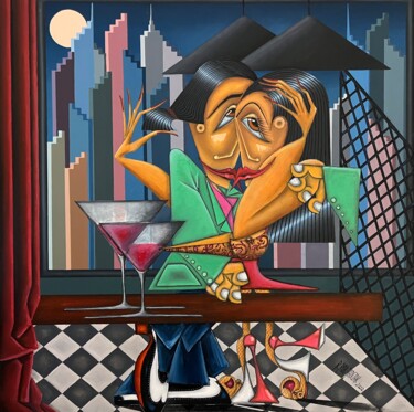 Картина под названием "W barze na Manhatta…" - Robert Jadczak (R.ROB  Jadczak), Подлинное произведение искусства, Масло