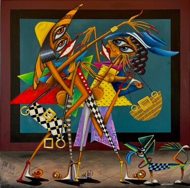 Malerei mit dem Titel "Shopping" von Robert Jadczak (R.ROB  Jadczak), Original-Kunstwerk, Öl