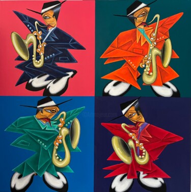 Painting titled "Sax jazz" by Robert Jadczak (R.ROB  Jadczak), Original Artwork, Oil