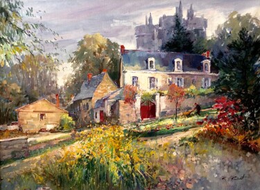 Painting titled "LE CHATEAU DE MONTR…" by Robert Ricart, Original Artwork, Oil Mounted on Wood Stretcher frame