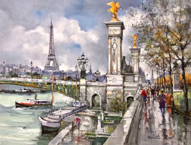 "PARIS LES COLONNES…" başlıklı Tablo Robert Ricart tarafından, Orijinal sanat, Petrol Ahşap Sedye çerçevesi üzerine monte ed…